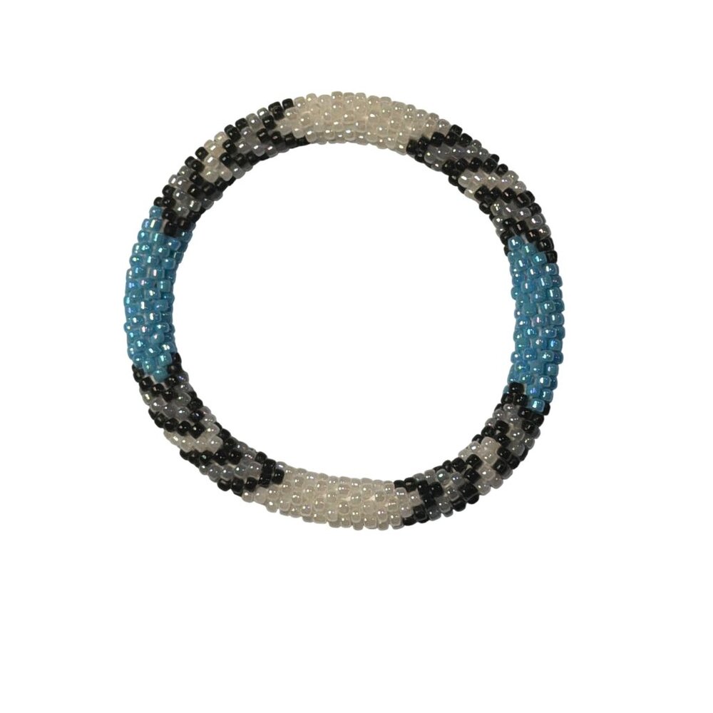 Sashka Bracelet Crochet Beaded Roll-On Blue Black Clear Bohemian Chic Handmade